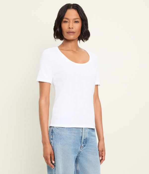 Cecile Crewneck Tee in White Side View #WHITE