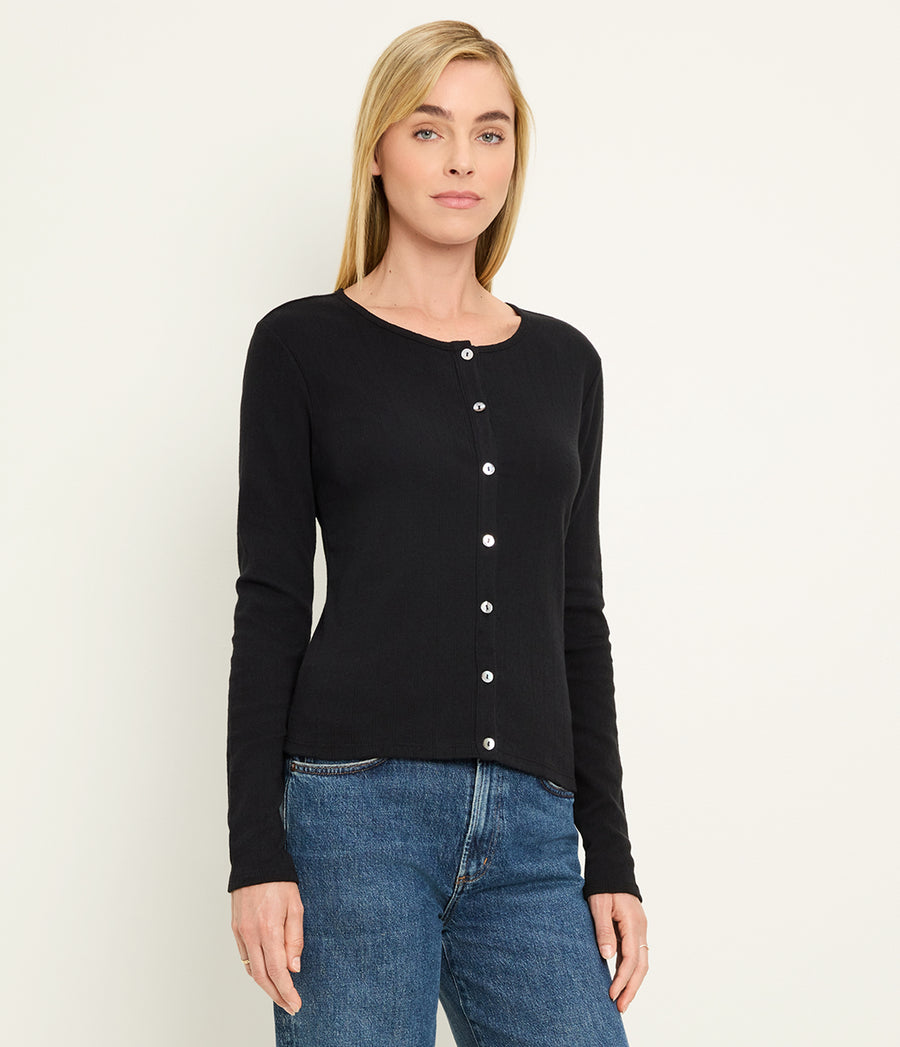 Mackenzie Pointelle Cardigan in Black Full Body View #BLACK
