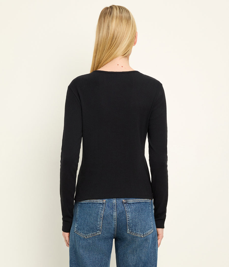 Mackenzie Pointelle Cardigan in Black Back View  #BLACK