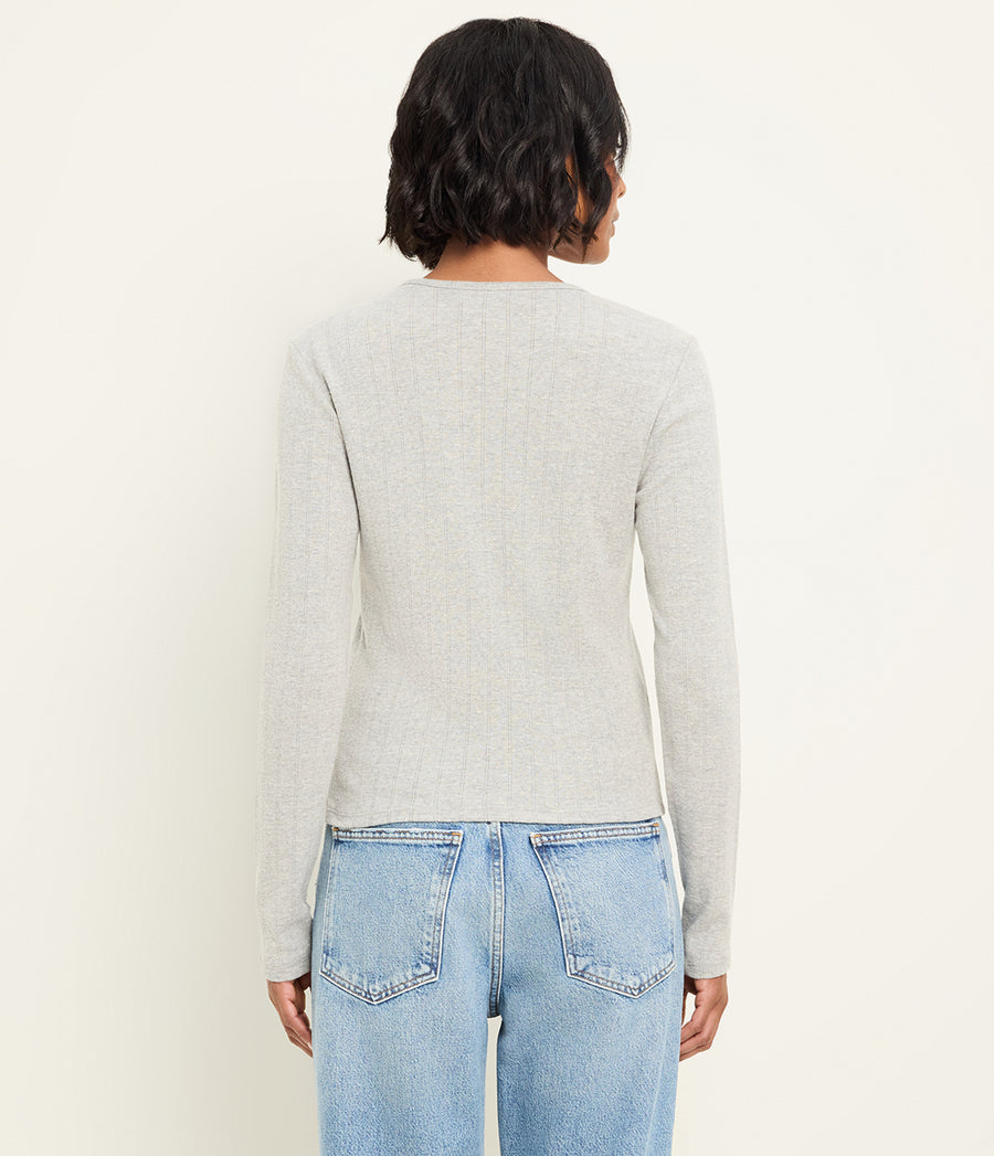 Mackenzie Pointelle Cardigan in Heather Grey Grey Back View #HEATHER GREY
