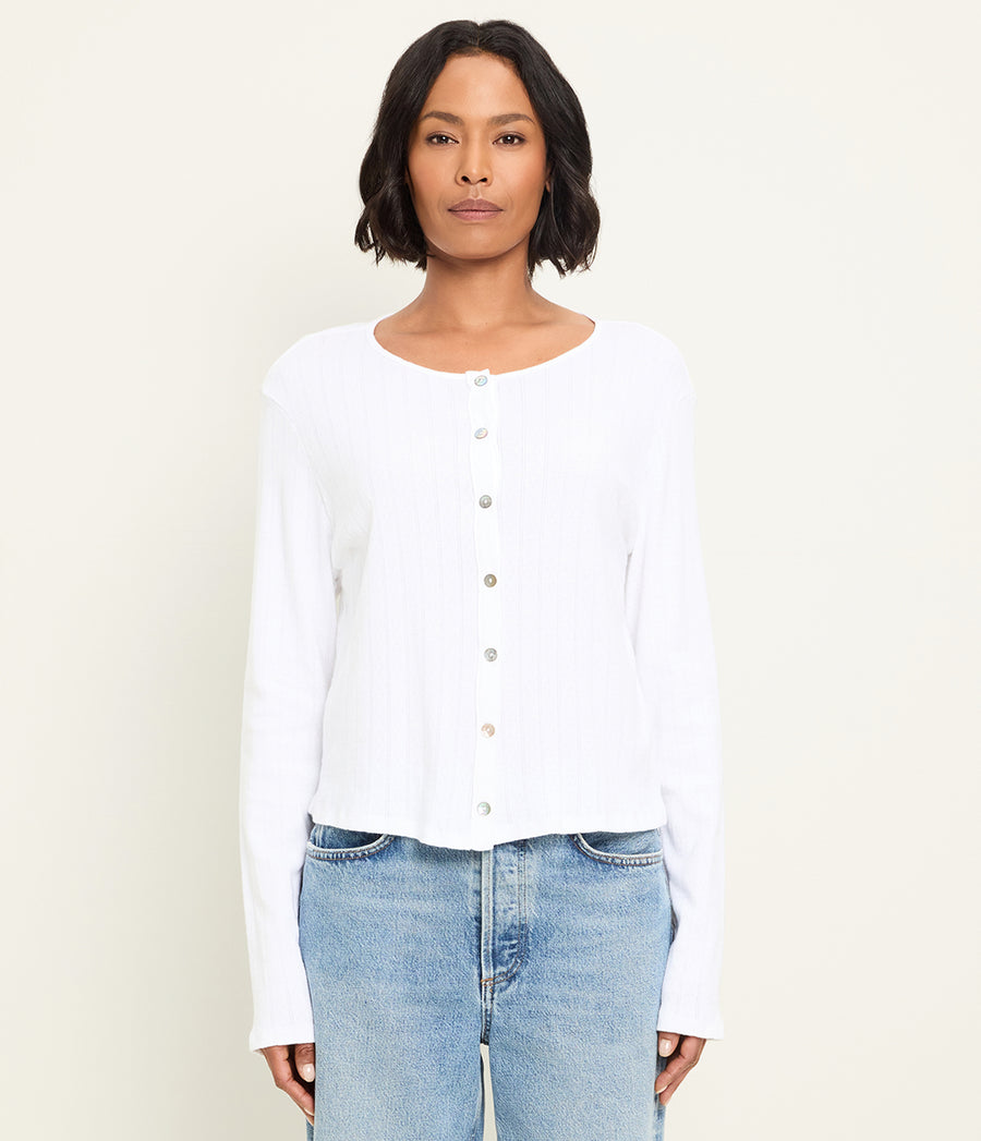 Mackenzie Pointelle Cardigan in White Full Body View #WHITE