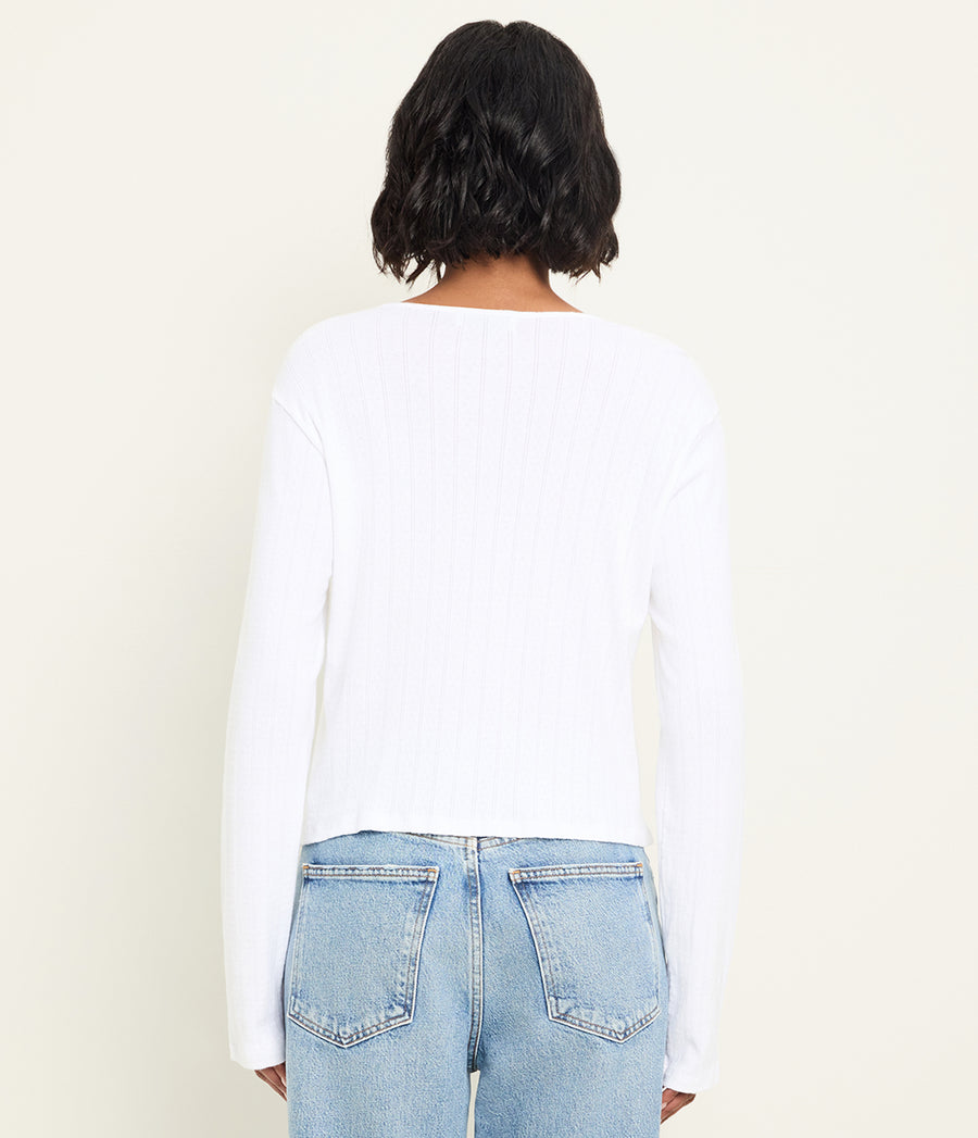 Mackenzie Pointelle Cardigan in White Back View  #WHITE