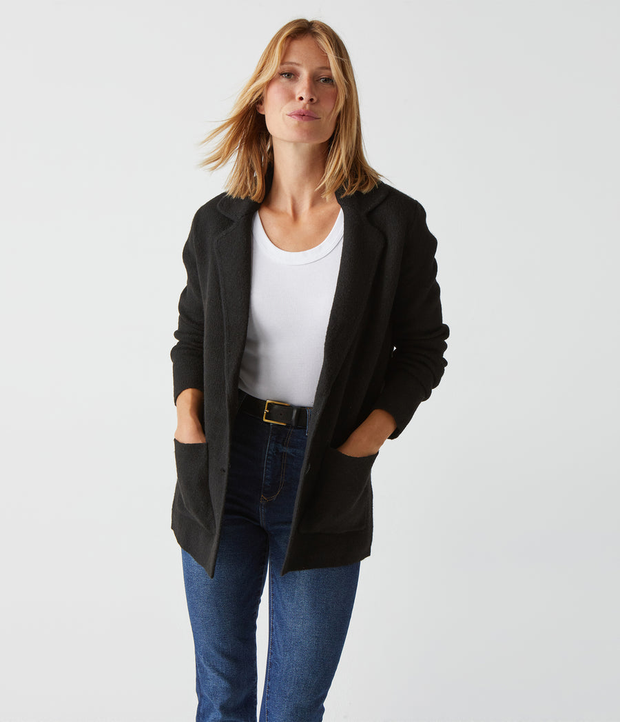 Diana Sweater Blazer in Black Close Up View #BLACK