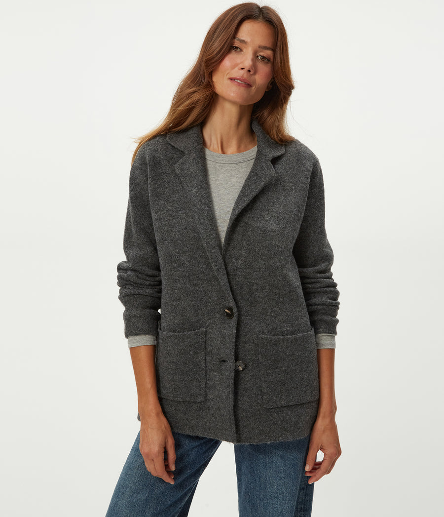 Diana Sweater Blazer in Charcoal Grey Close Up View #CHARCOAL