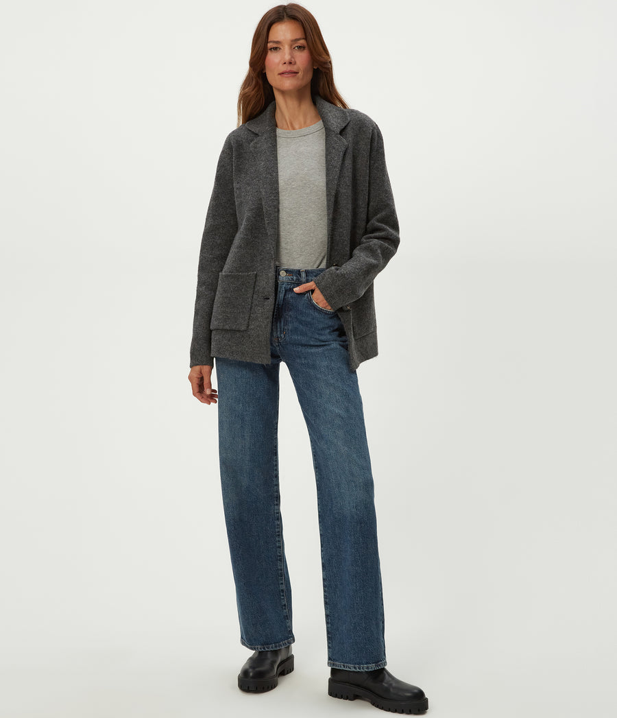 Diana Sweater Blazer in Charcoal Grey Full Body View #CHARCOAL
