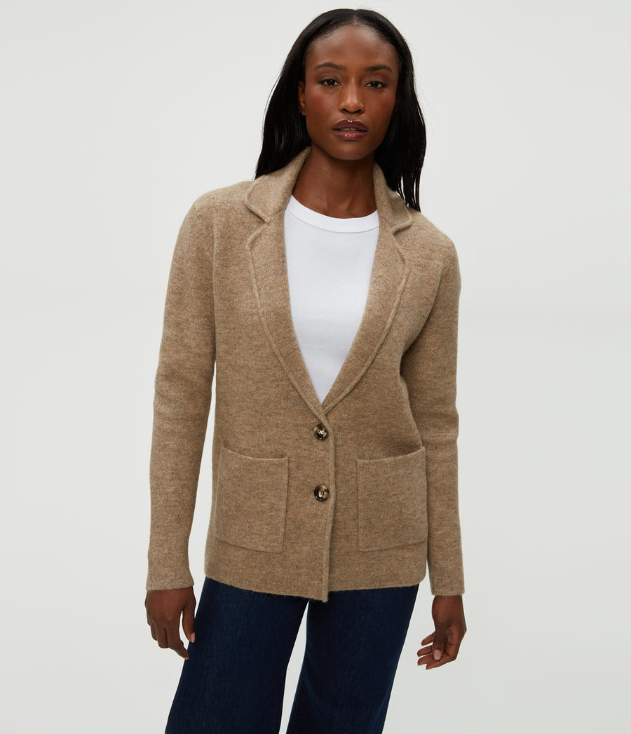 Diana Sweater Blazer in Dark Oatmeal Beige Front View #DARK OATMEAL