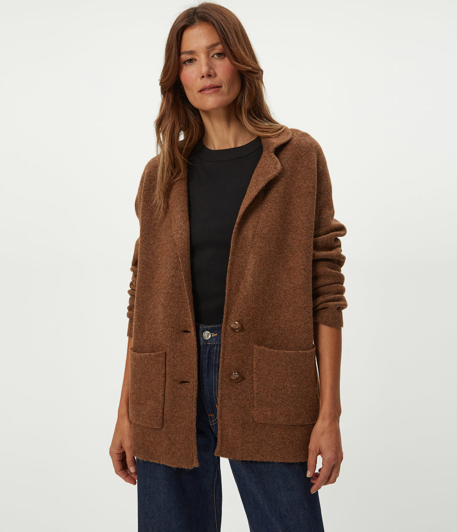 Diana Sweater Blazer in ESPRESSO Brown Close Up View #ESPRESSO
