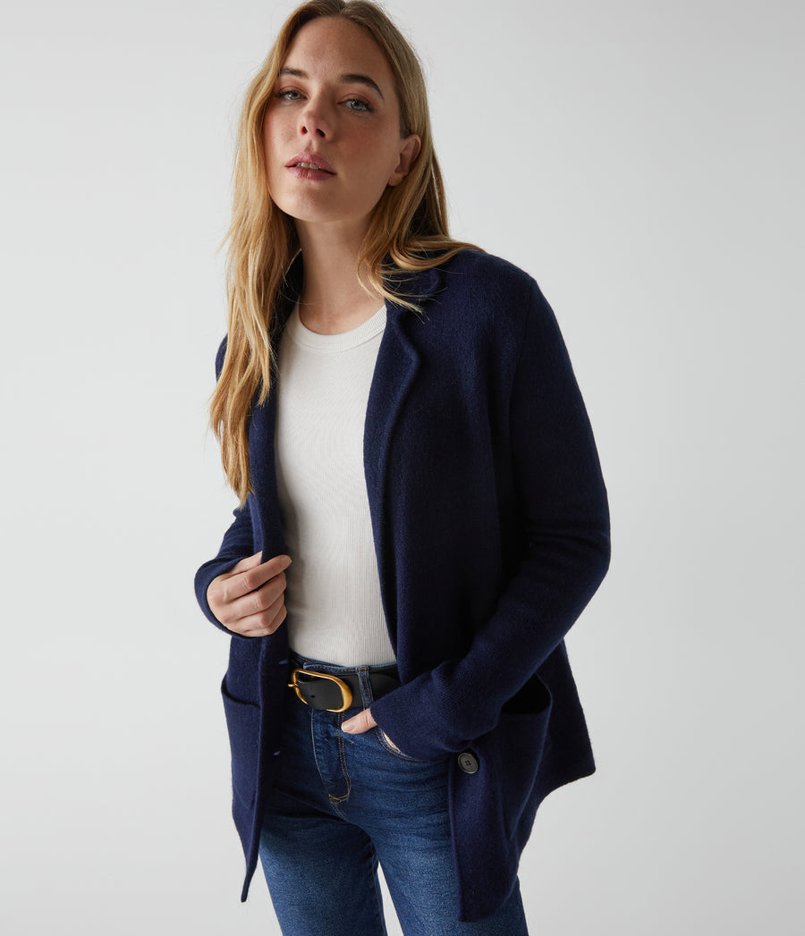 Diana Sweater Blazer in Nocturnal Blue Side View #NOCTURNAL