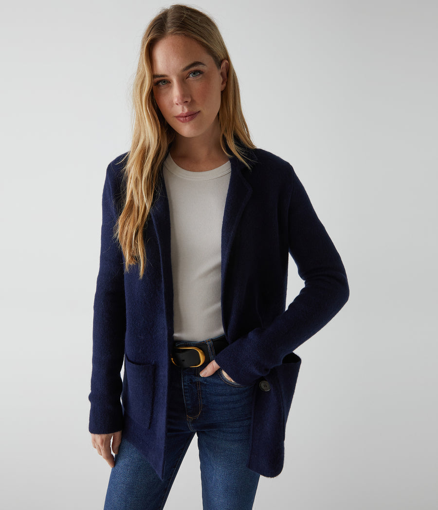 Diana Sweater Blazer in Nocturnal Blue Front View #NOCTURNAL