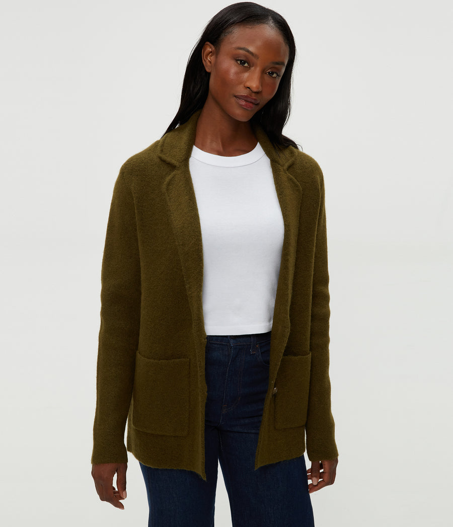 Diana Sweater Blazer in TOPIARY GREEN  Close up View #TOPIARY