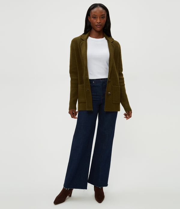 Diana Sweater Blazer in TOPIARY GREEN Full Body View #TOPIARY