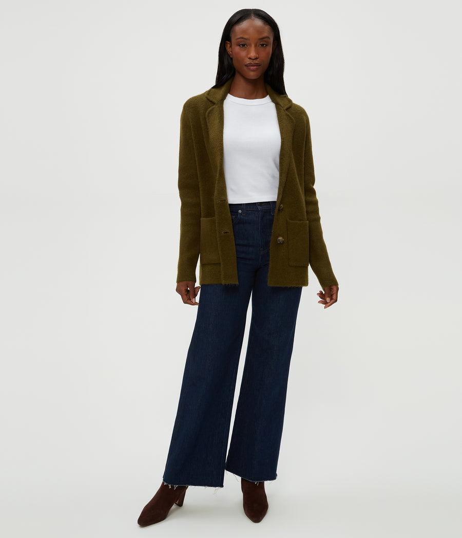 Diana Sweater Blazer in TOPIARY GREEN Full Body View #TOPIARY