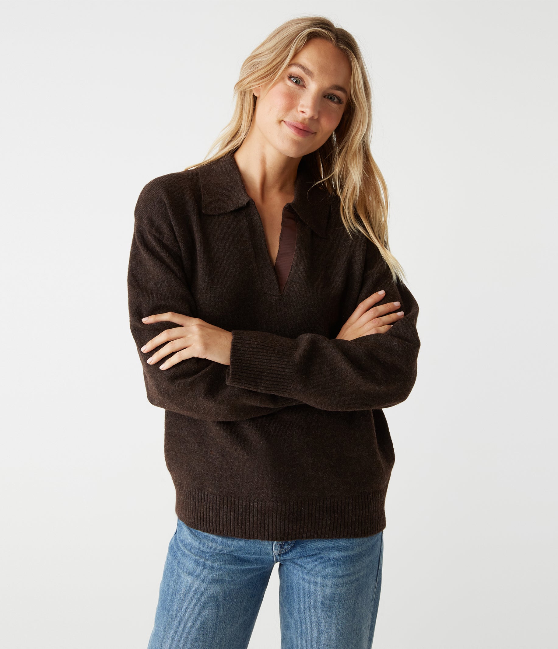(取寄) マイケル スターズ レディース ジョナス ジョニー カラー セーター Michael Stars women Jonas Johnny Collar Sweater Java Jonas Johnny Collar Sweater