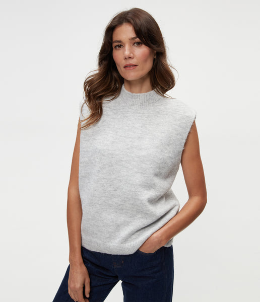 Drawer - high neck knit vest Heve チャコール　新品 Heather Grey Chunky Ribbed Sweater Vest | Petit Rack