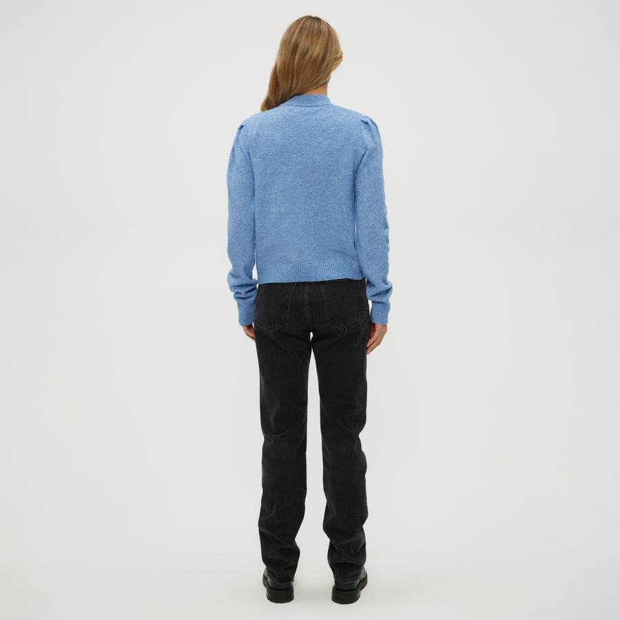 Genova Puff Sleeve Pullover in Breeze Blue Back View #BREEZE