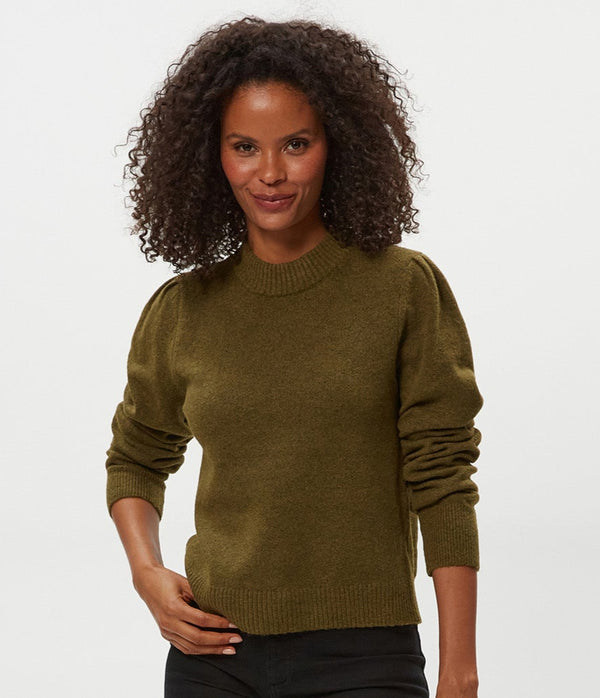 Genova Puff Sleeve Pullover in TOPIARY GREEN  Close up View #TOPIARY