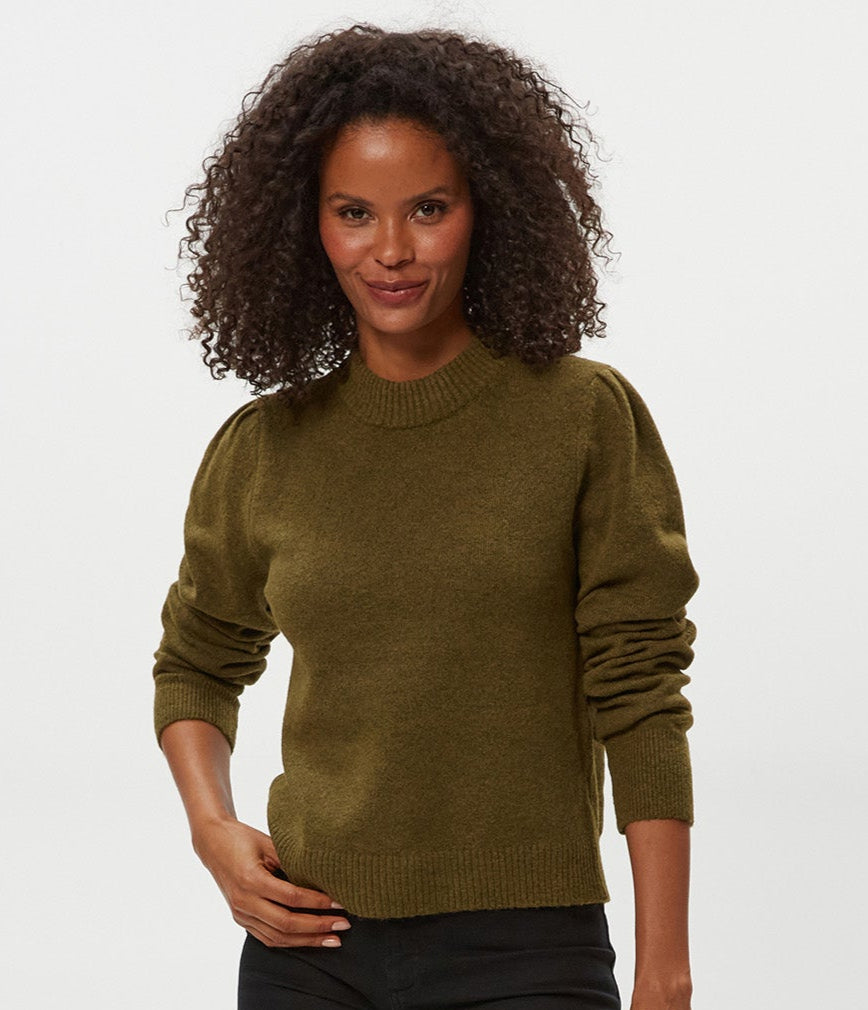 Genova Puff Sleeve Pullover in TOPIARY GREEN  Close up View #TOPIARY