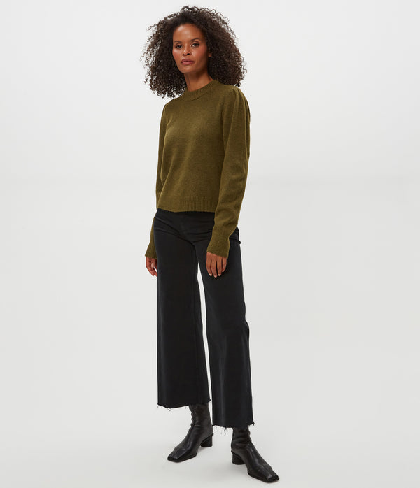 Genova Puff Sleeve Pullover in TOPIARY GREEN Full Body View #TOPIARY