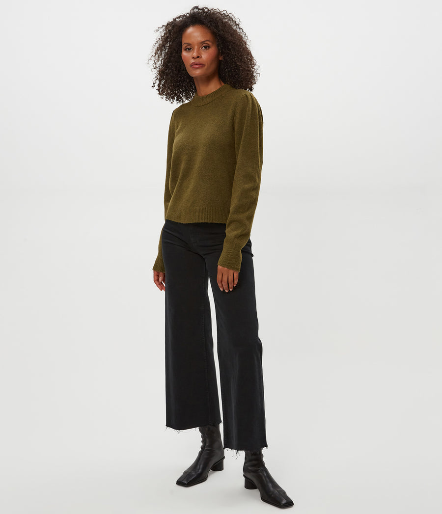 Genova Puff Sleeve Pullover in TOPIARY GREEN Full Body View #TOPIARY