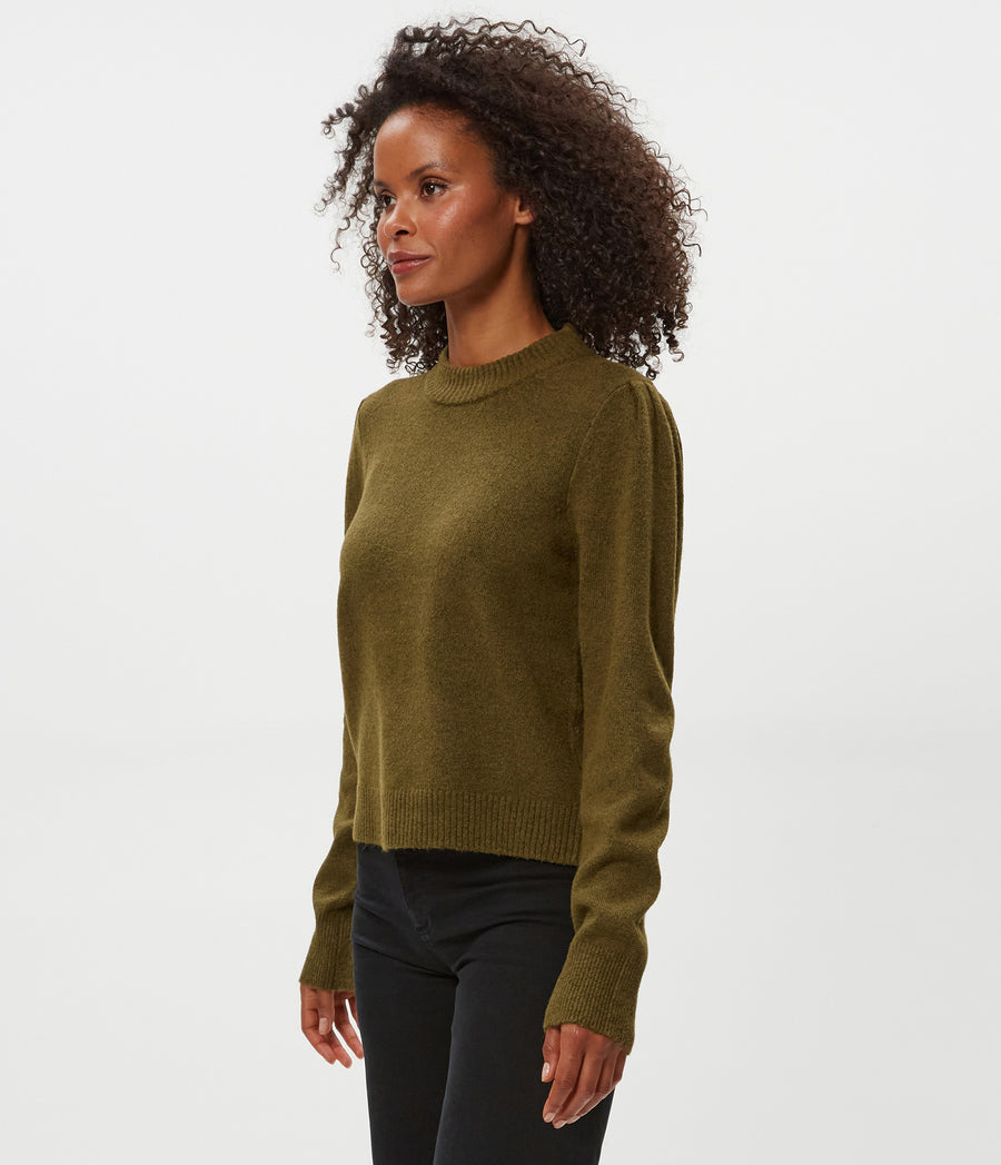 Genova Puff Sleeve Pullover in TOPIARY GREEN Side View #TOPIARY
