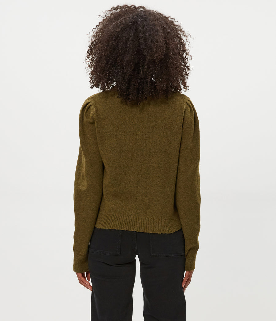 Genova Puff Sleeve Pullover in TOPIARY GREEN Back View #TOPIARY