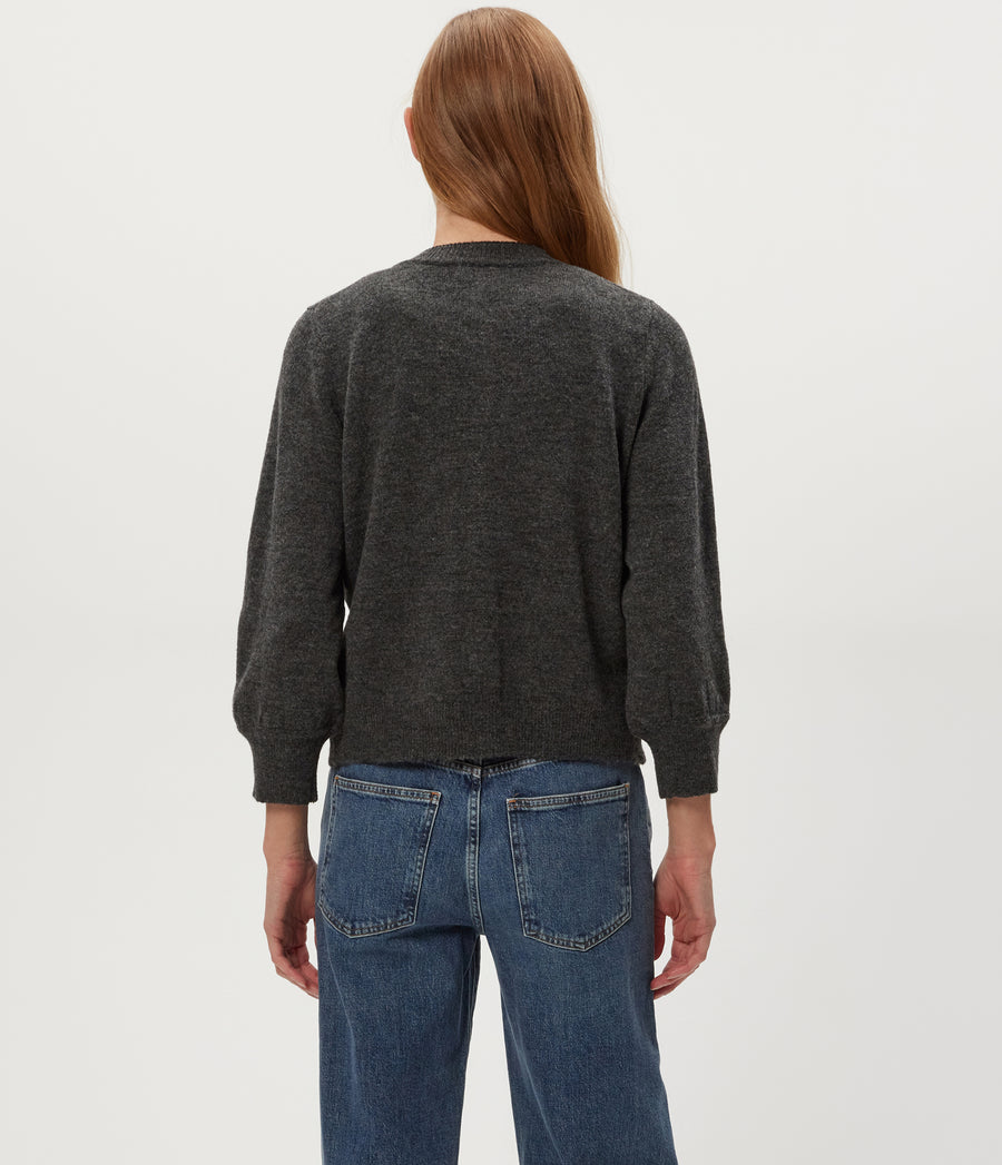 Parson Crewneck Cardigan in Charcoal Grey Back View #CHARCOAL