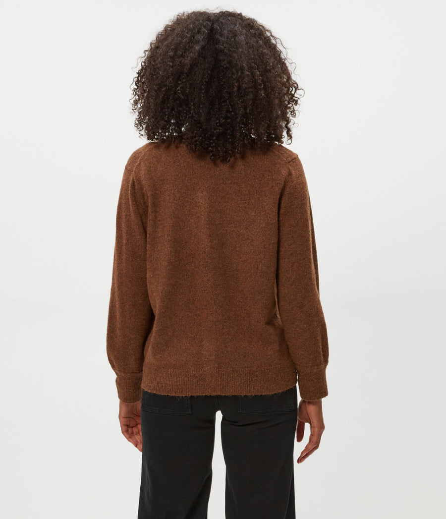 Parson Crewneck Cardigan in ESPRESSO Brown Back View #ESPRESSO