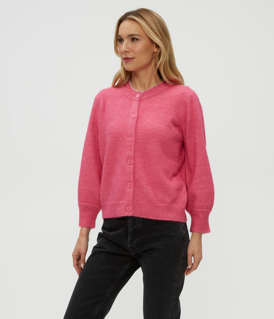 Parson Crewneck Cardigan in TAFFY Pink Side View #TAFFY