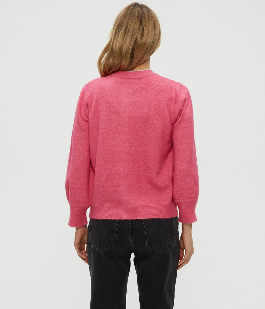 Parson Crewneck Cardigan in TAFFY Pink Back View #TAFFY