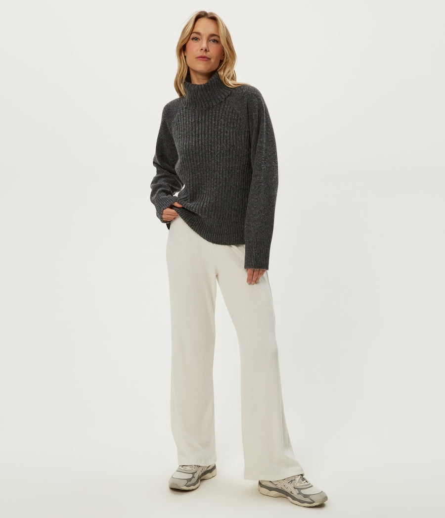 Storm Turtleneck Sweater in Charcoal Grey Full Body View #CHARCOAL