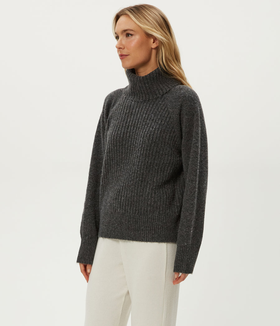 Storm Turtleneck Sweater in Charcoal Grey Side View #CHARCOAL