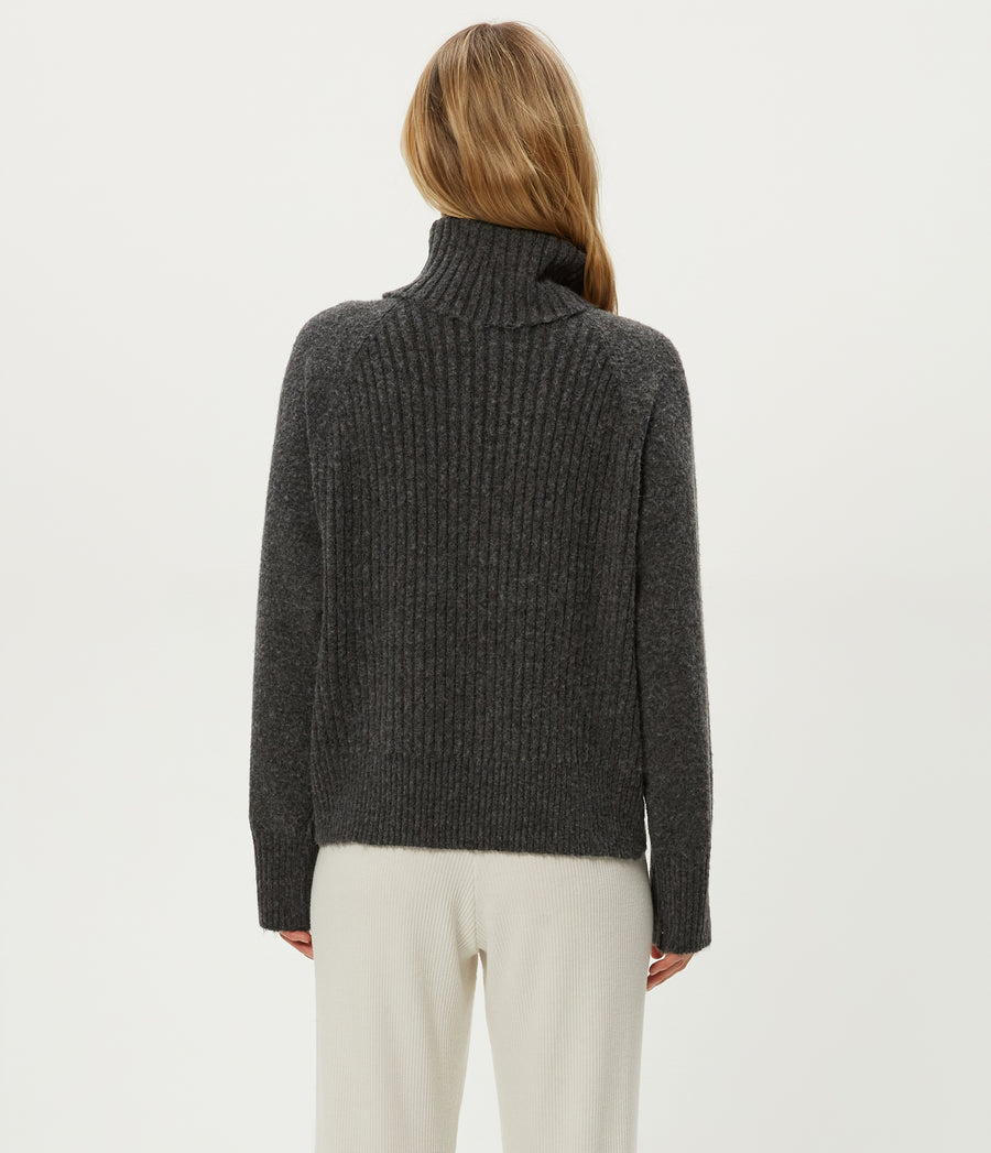 Storm Turtleneck Sweater in Charcoal Grey Back View #CHARCOAL