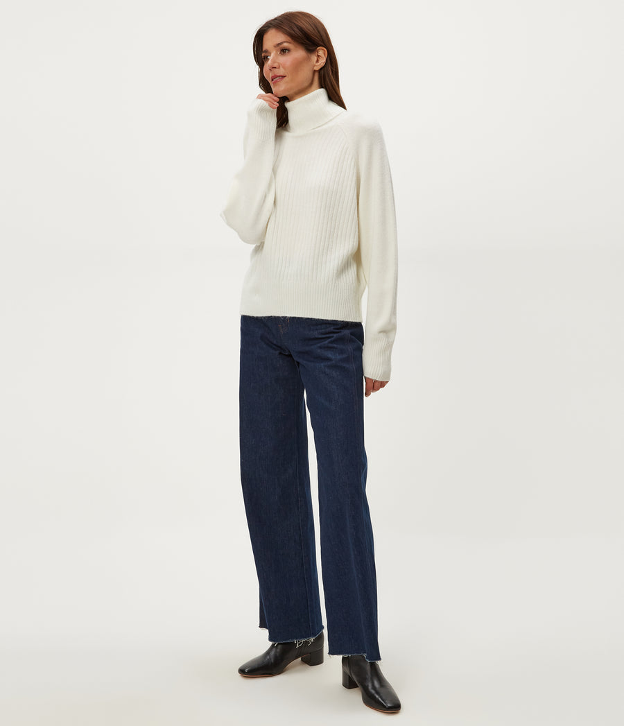 Storm Turtleneck Sweater in Ivory White Full Body View #IVORY