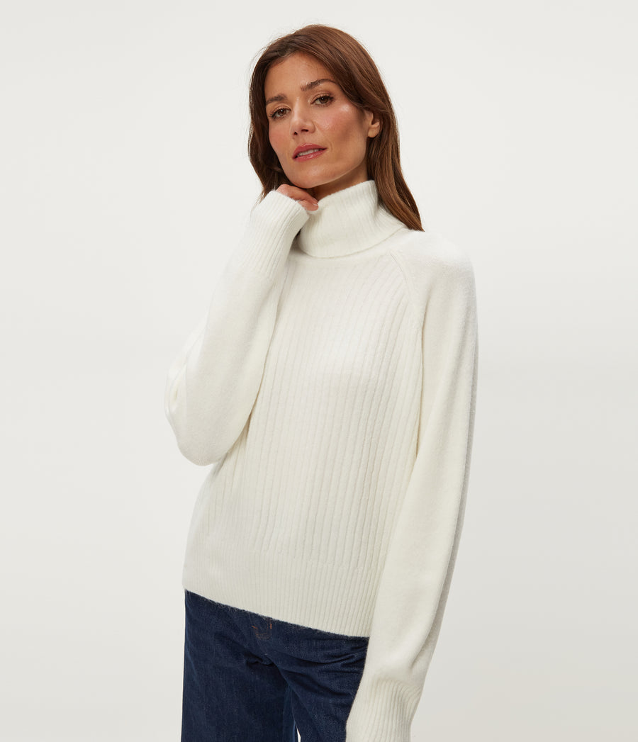 Storm Turtleneck Sweater in Ivory White Side View #IVORY