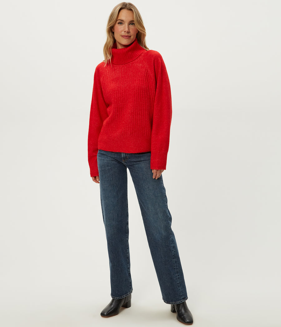 Storm Turtleneck Sweater in POPPY RED Full Body View #POPPY