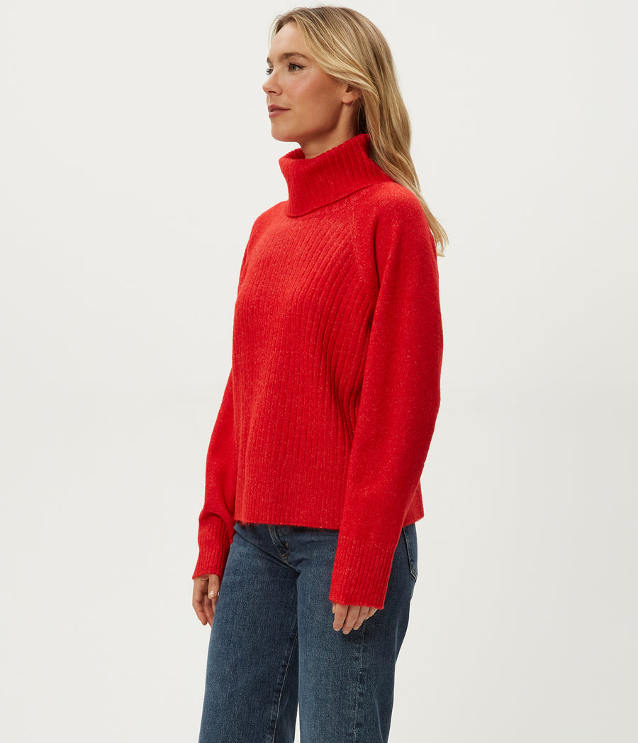 Storm Turtleneck Sweater in POPPY RED Side View #POPPY