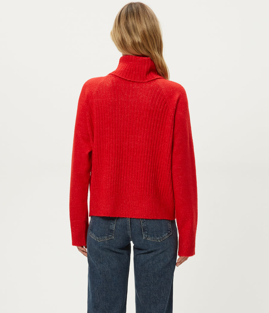 Storm Turtleneck Sweater in POPPY RED Back View #POPPY