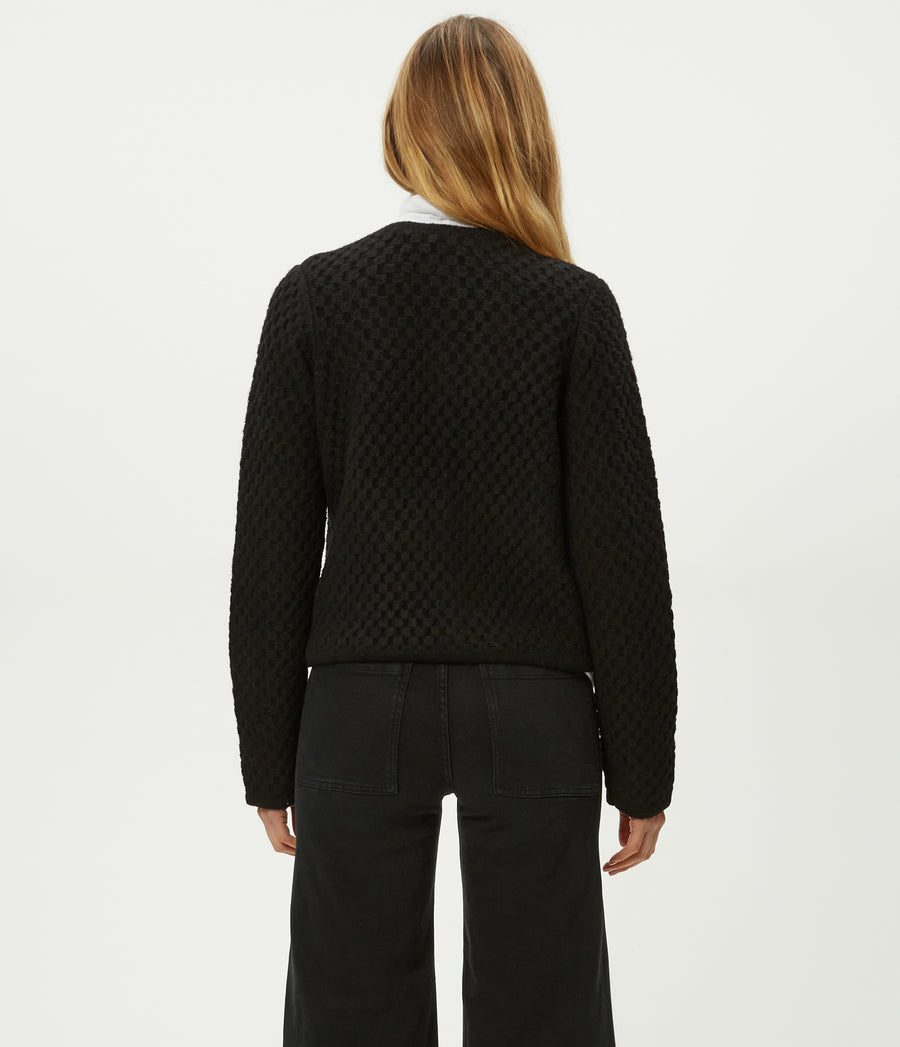 Cera Honeycomb Stitch Cardigan in Black Back View #BLACK