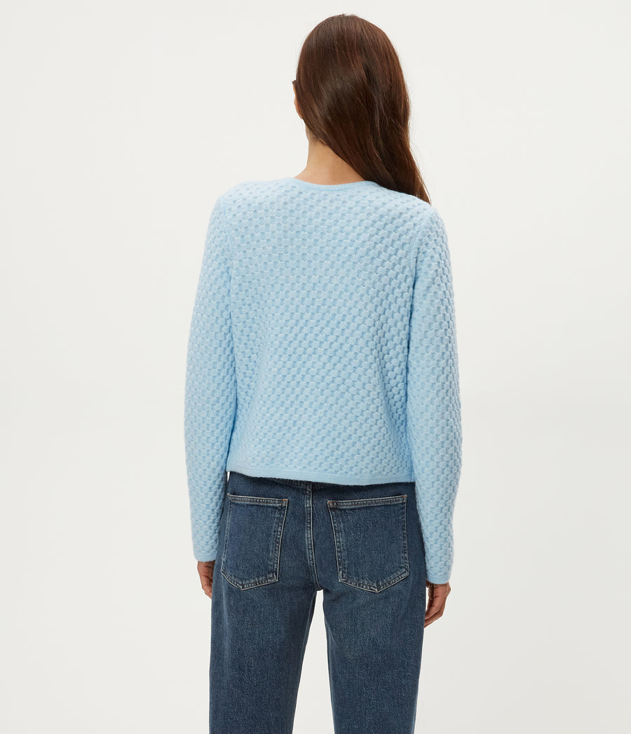 Cera Honeycomb Stitch Cardigan in Ice Blue Blue Back View #ICE BLUE