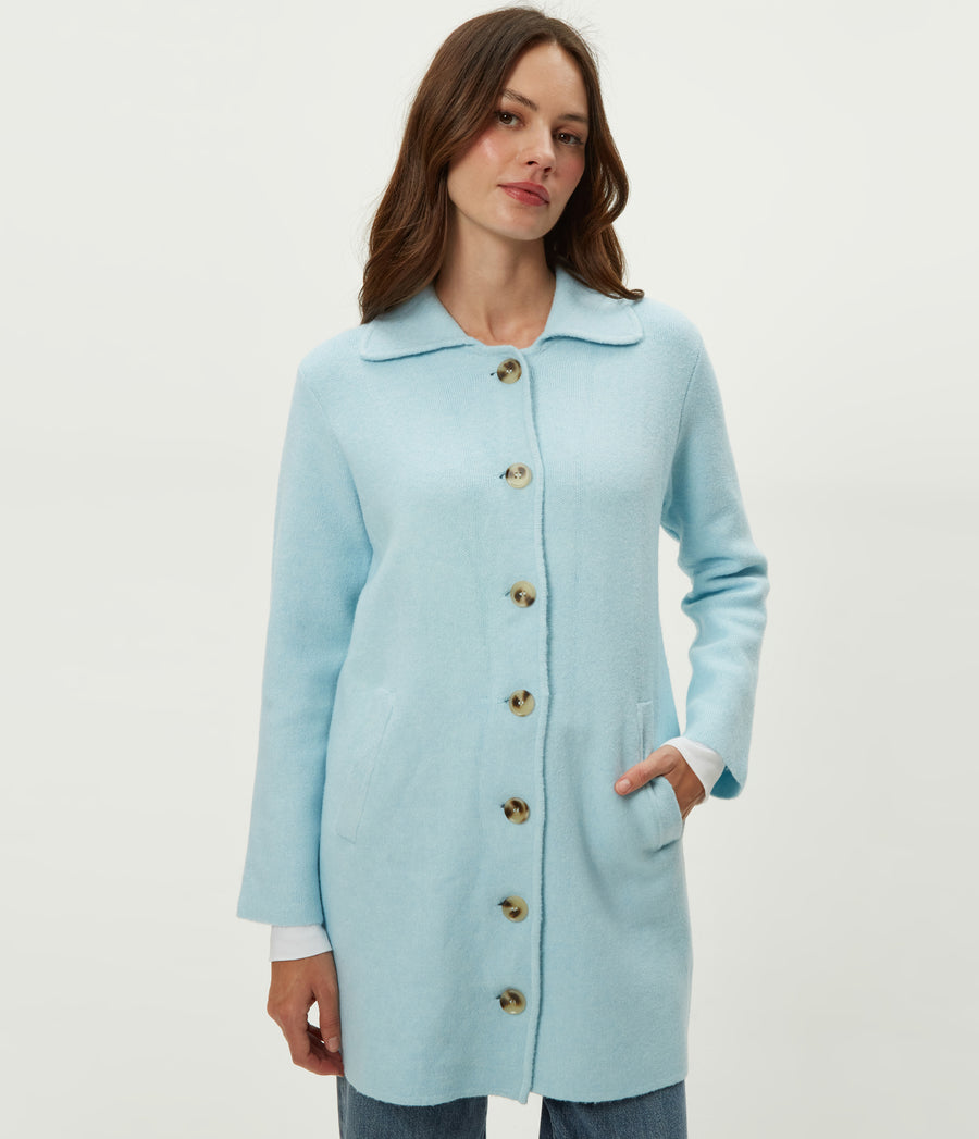 Glacia Coatigan in Ice Blue Blue Side View# ICE BLUE