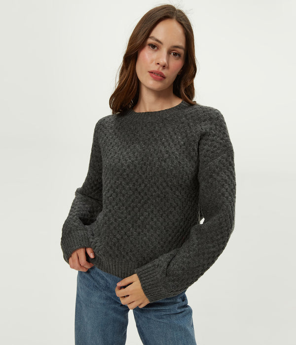 Sophia Honeycomb Stitch Sweater in Charcoal Grey Side View CHARCOAL