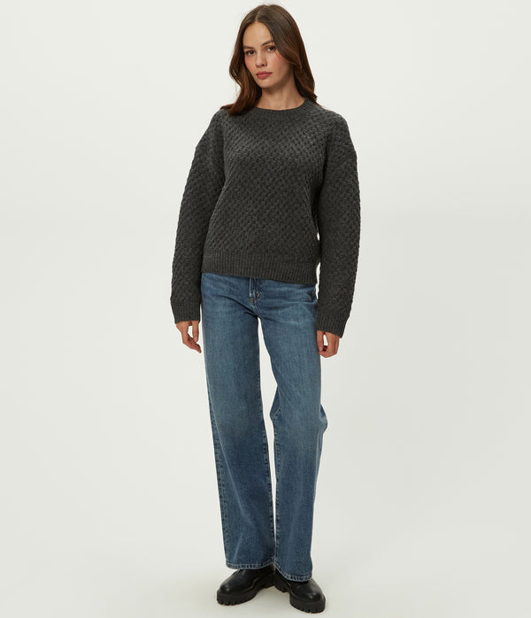 Sophia Honeycomb Stitch Sweater in Charcoal Grey Full Body View #CHARCOAL