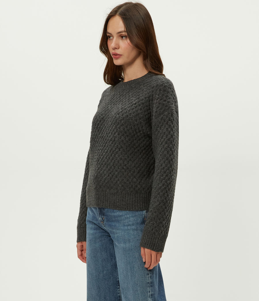 Sophia Honeycomb Stitch Sweater in Charcoal Grey Side View #CHARCOAL
