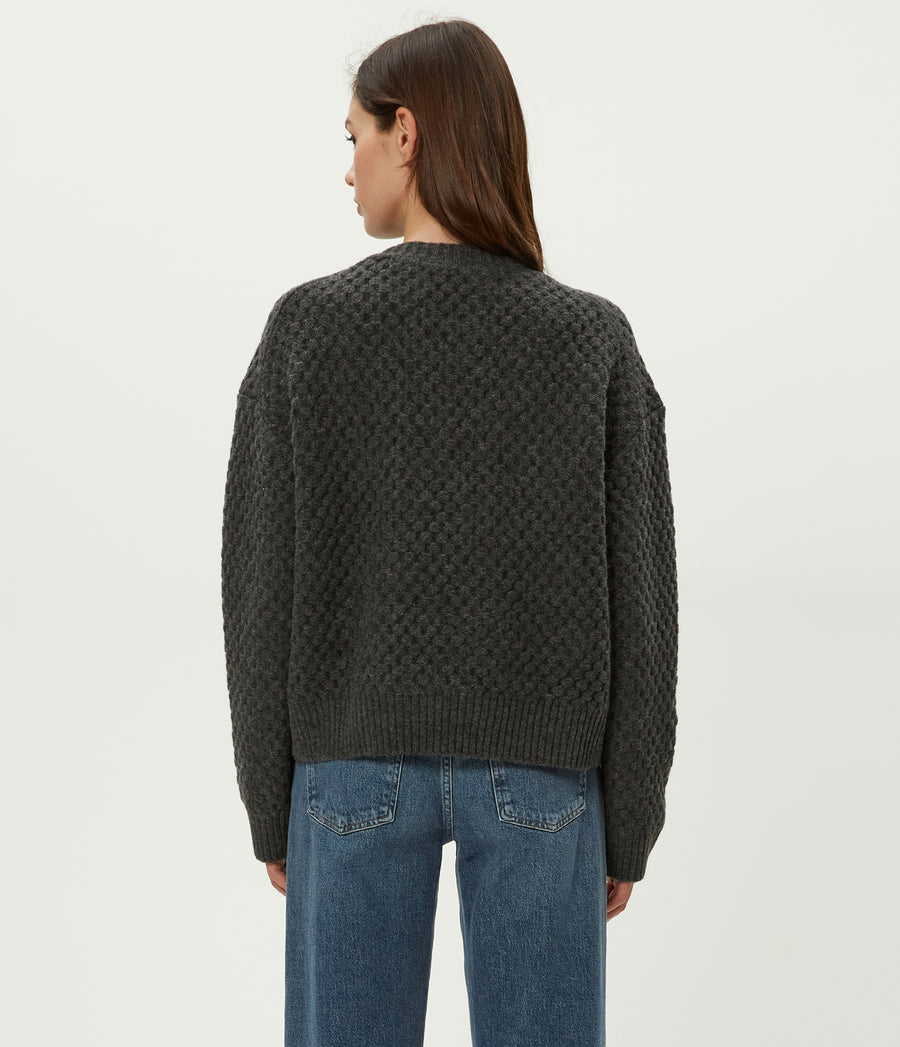 Sophia Honeycomb Stitch Sweater in Charcoal Grey Back View #CHARCOAL