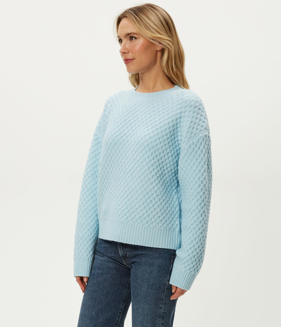 Sophia Honeycomb Stitch Sweater in Ice Blue Blue Side View #ICE BLUE