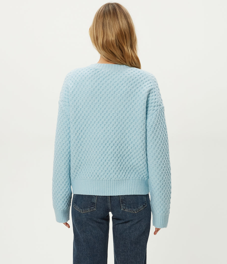 Sophia Honeycomb Stitch Sweater in Ice Blue Blue Back View #ICE BLUE