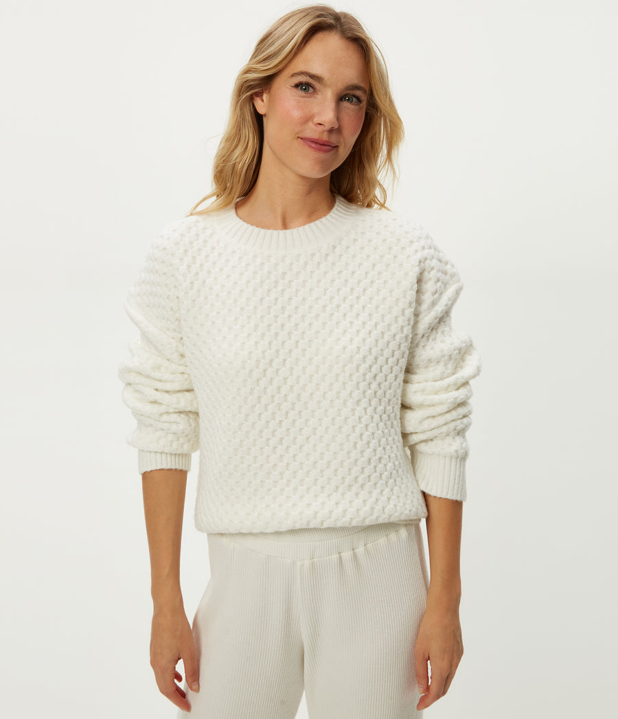 Storm Turtleneck Sweater in Ivory White Close up View #IVORY