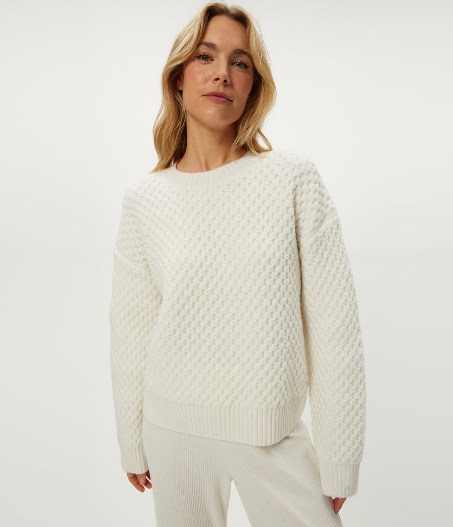 Storm Turtleneck Sweater in Ivory White Full Body View #IVORY
