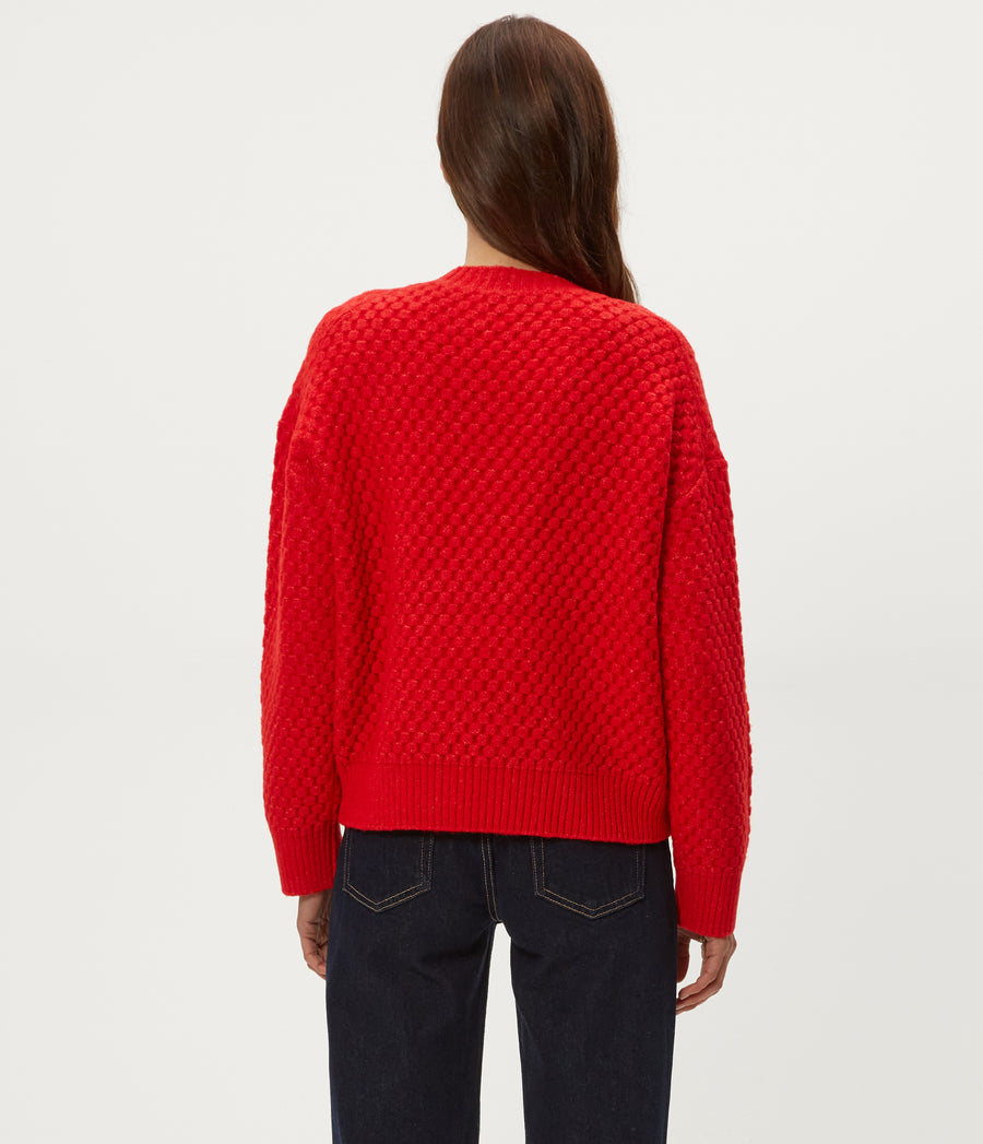 Sophia Honeycomb Stitch Sweater in POPPY RED Back View #POPPY