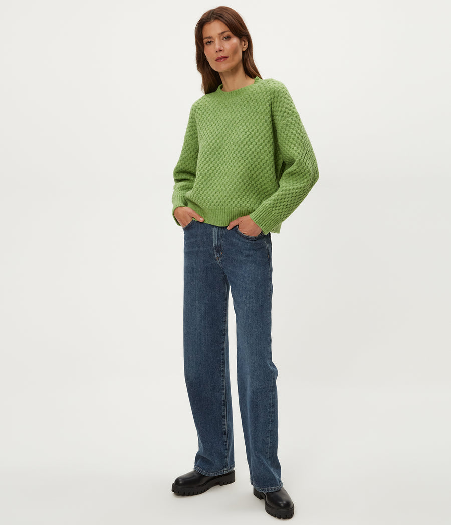 Sophia Honeycomb Stitch Sweater in SPEARMINT Green Full Body View #SPEARMINT